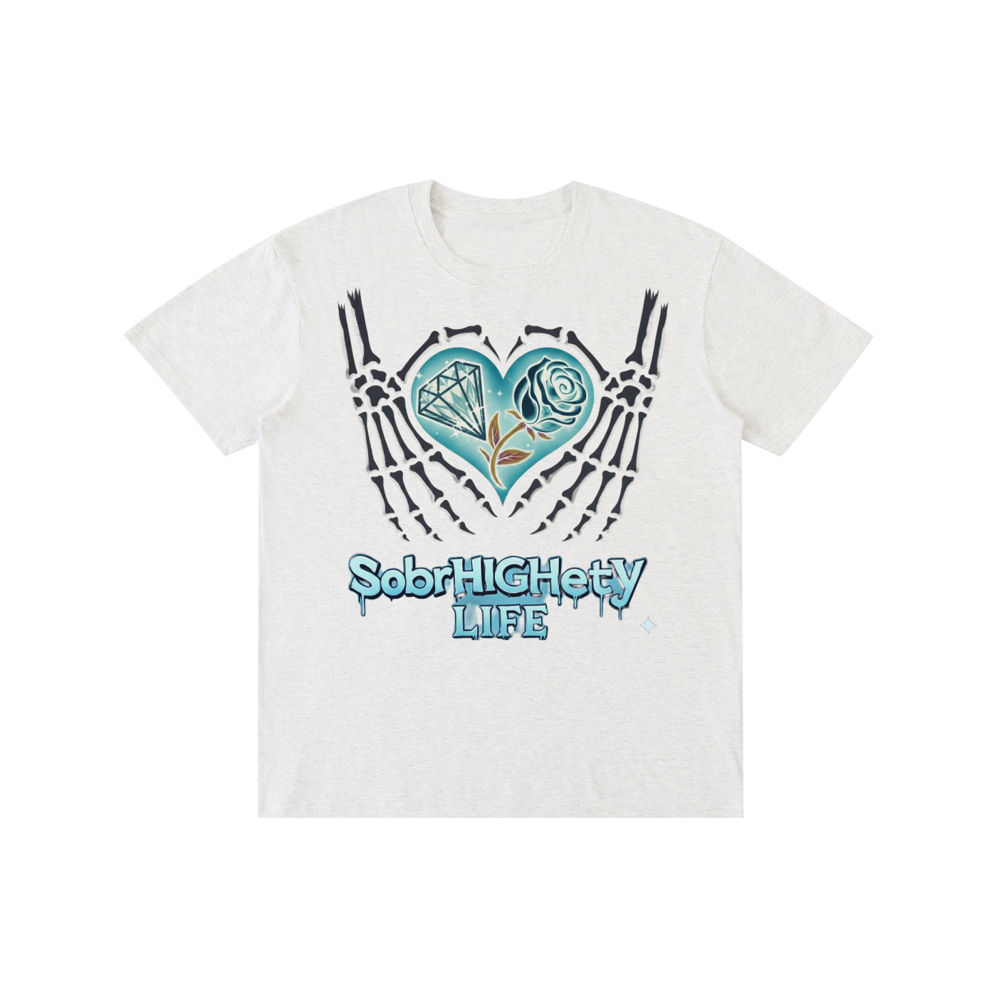 "Skeleton Heart" Core Values Tee - Teal Graphic Recovery T-Shirt | SobrHIGHetyLIFE