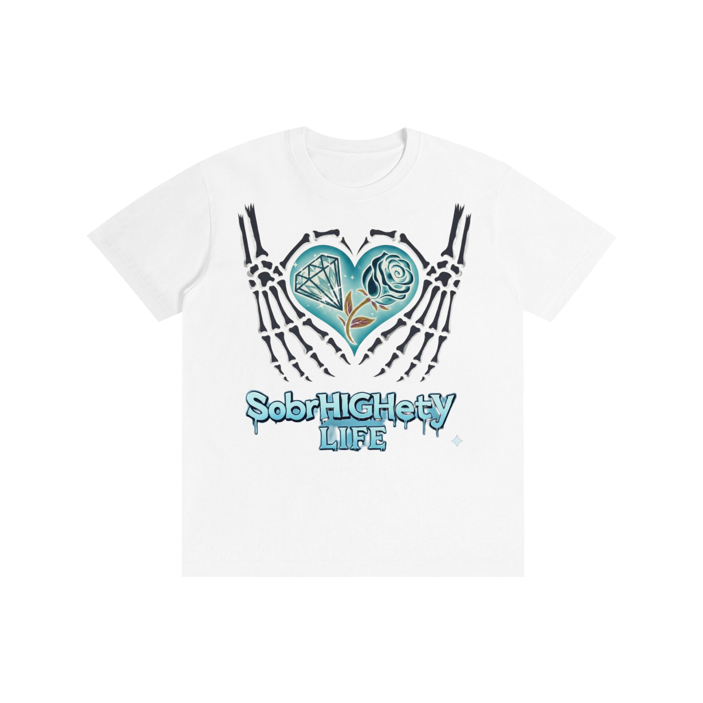 "Skeleton Heart" Core Values Tee - Teal Graphic Recovery T-Shirt | SobrHIGHetyLIFE