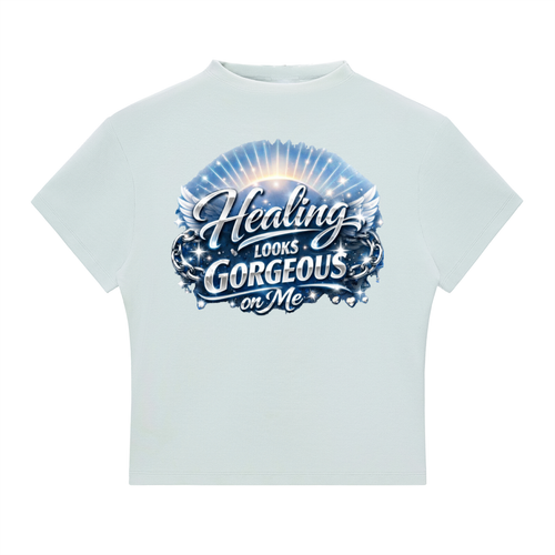 "Healing looks gorgeous on me!" women's black bodycon crop top - recovery and self-love apparel